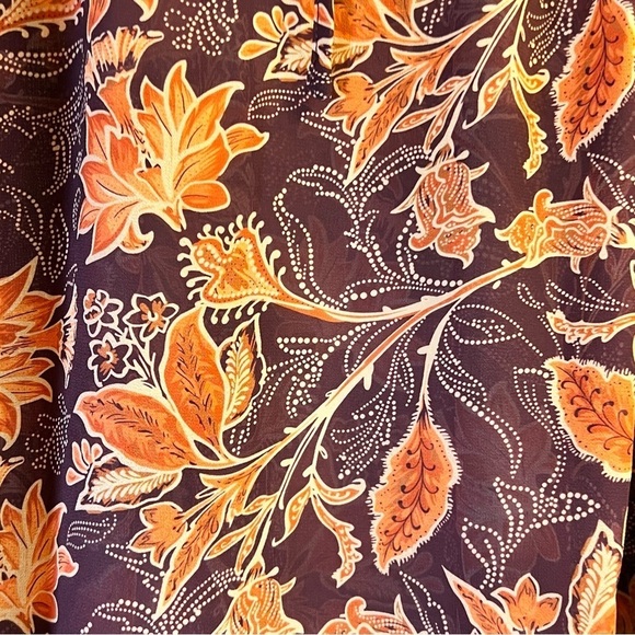 Ricki's Women's Blouse XXL Brown Orange Sheer Ruffle Neck Long Sleeve - Picture 7 of 15